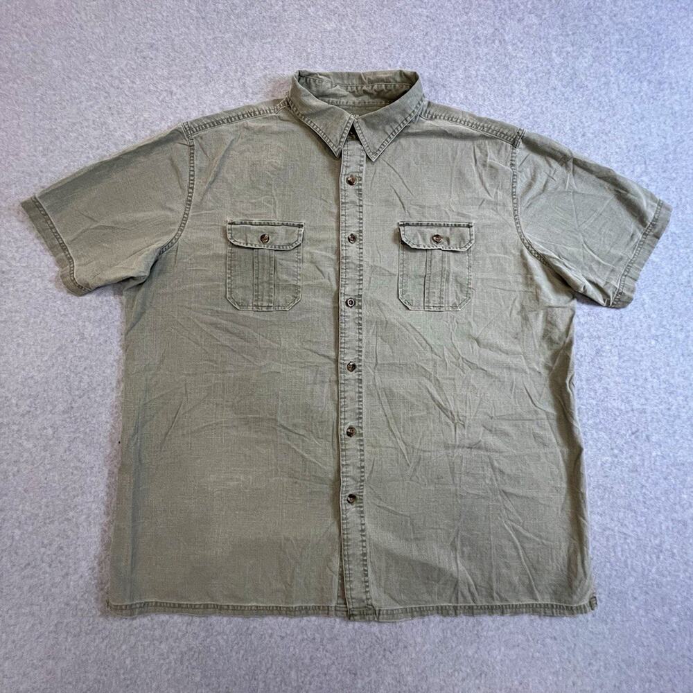Croft & Barrow Mens 2XL Regular Green Solid Cotton Woven Button-Up Pockets
